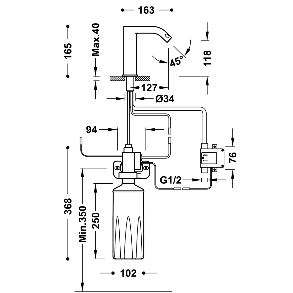 Elektronischer Wasserhahn 1 Wassergebogenes Design mit Seifenspender für elektronisches Waschbecken
