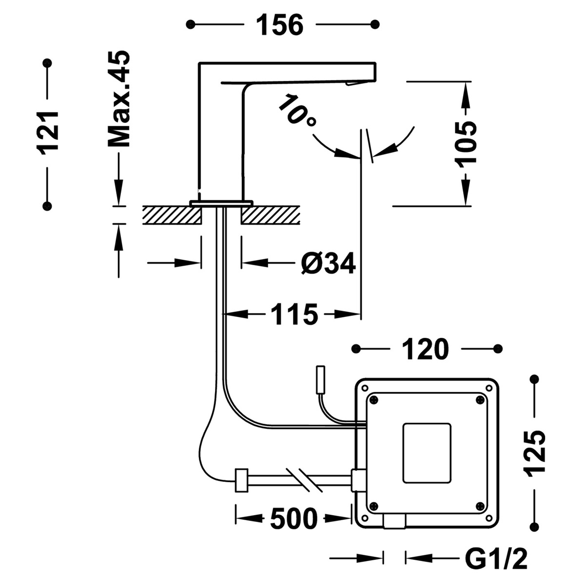 Electronic tap L 1 water curved design Electronic measures