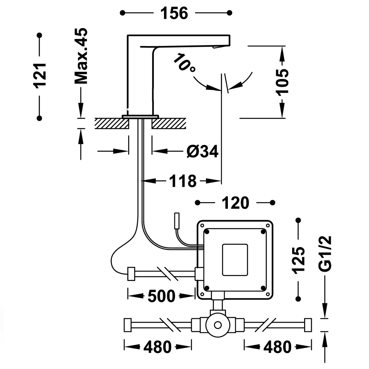 Grifo Electrónico L Con Sistema Premezclador Diseño Curvo Para Lavabo Electronic