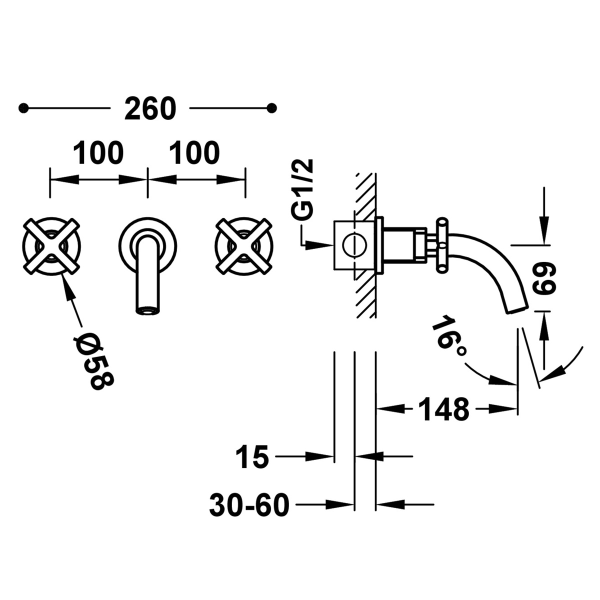 Montblanc-Serie eingebauter Zweihebel-Wasserhahn für Waschbecken