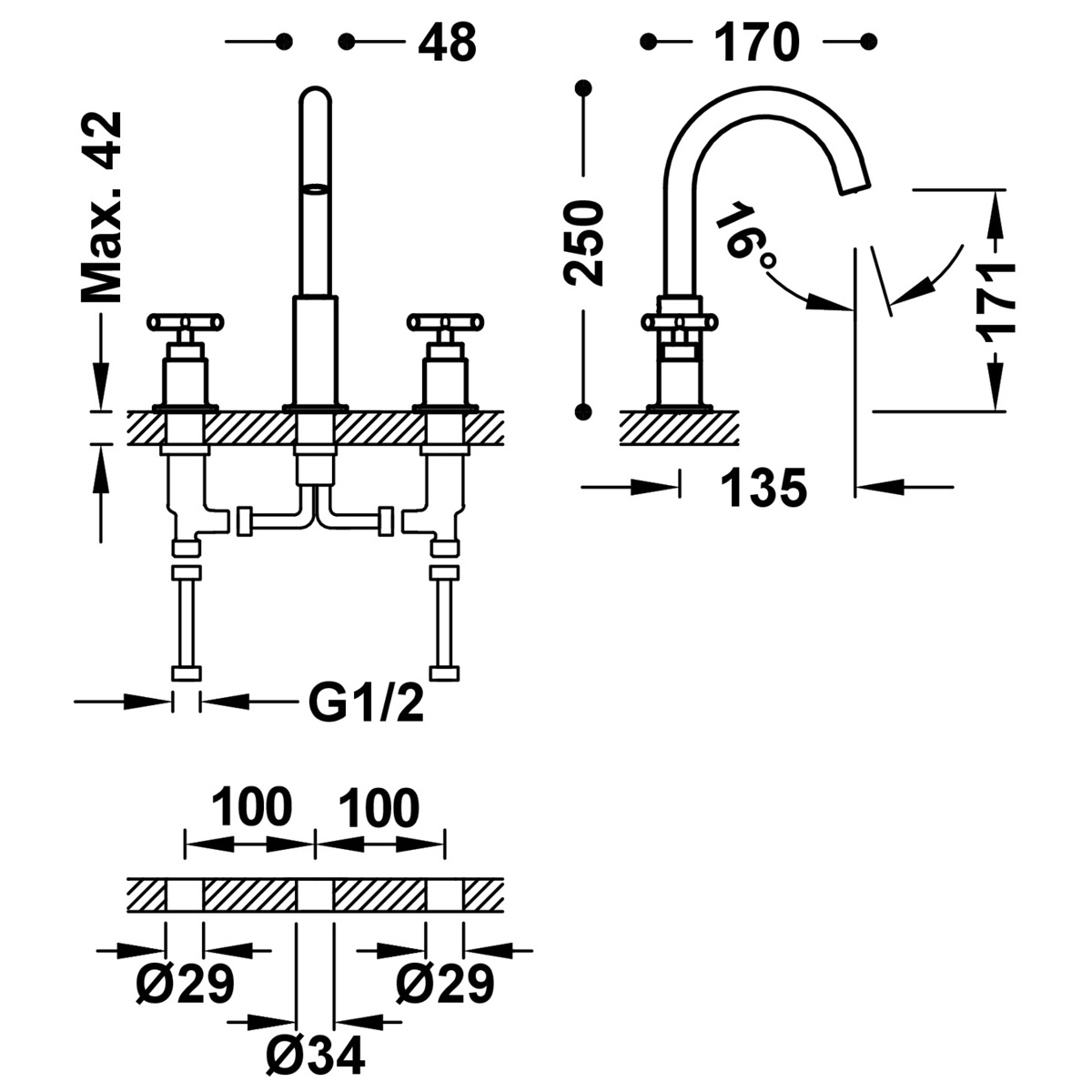 Double-lever shelf faucet for Montblanc series sink