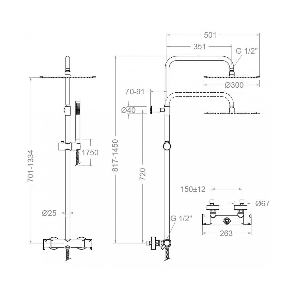 Conjunto de ducha Drako medidas