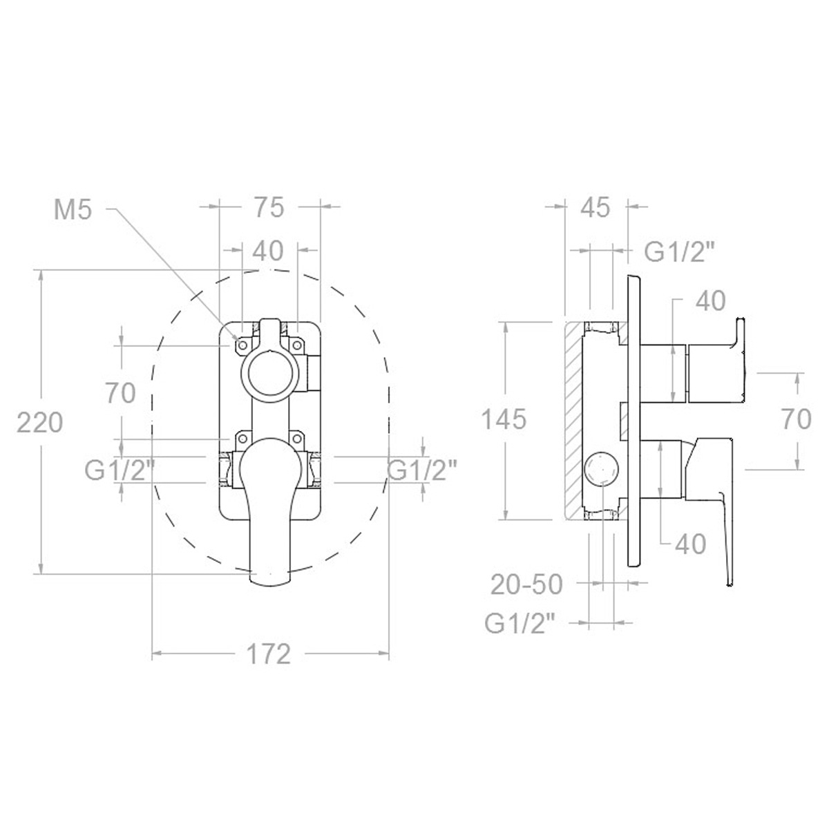 Ultraslim built-in faucet plate for shower-bathtub Titanium series