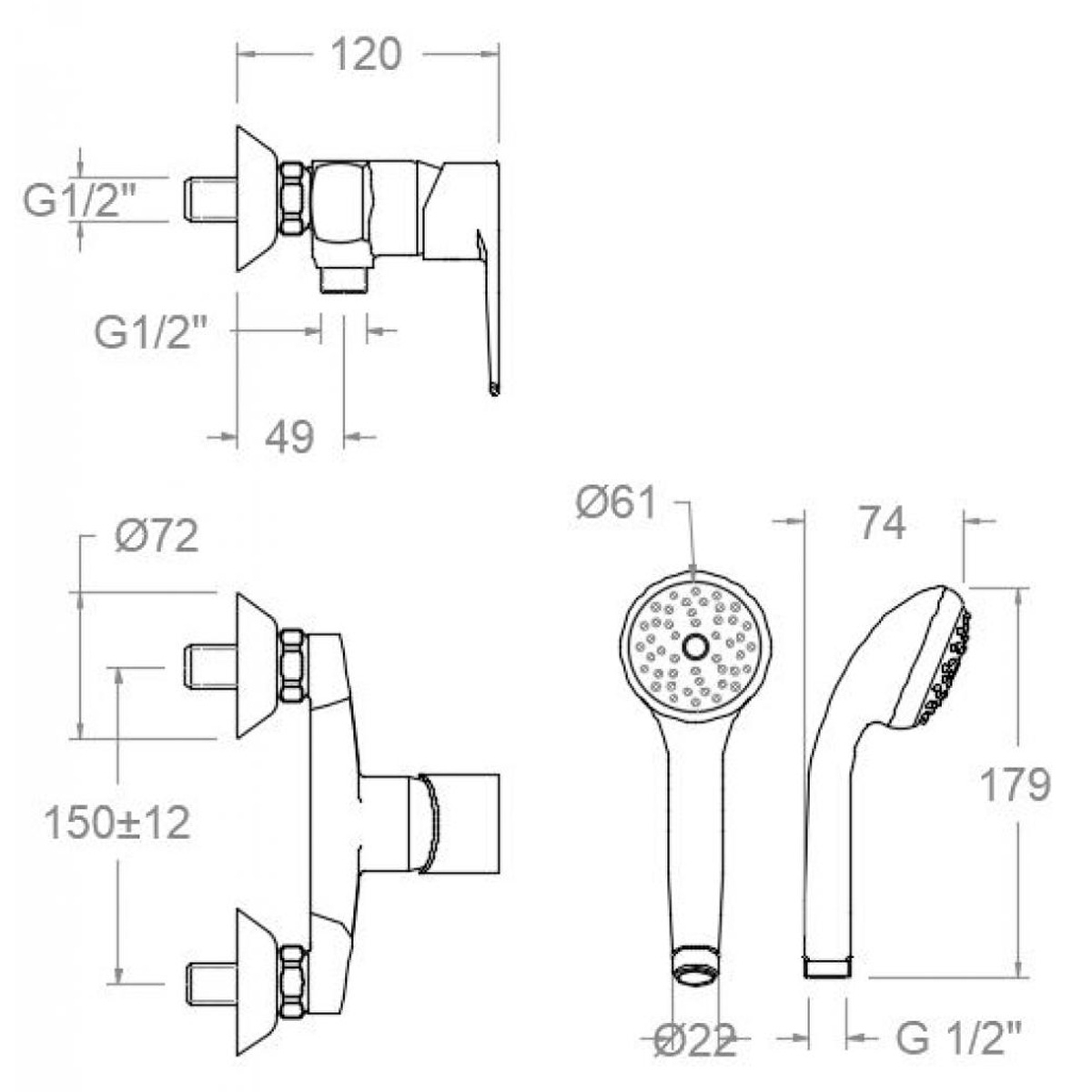 Rond Set de pommeau de douche pour douche et salle de bains Dimensions titane