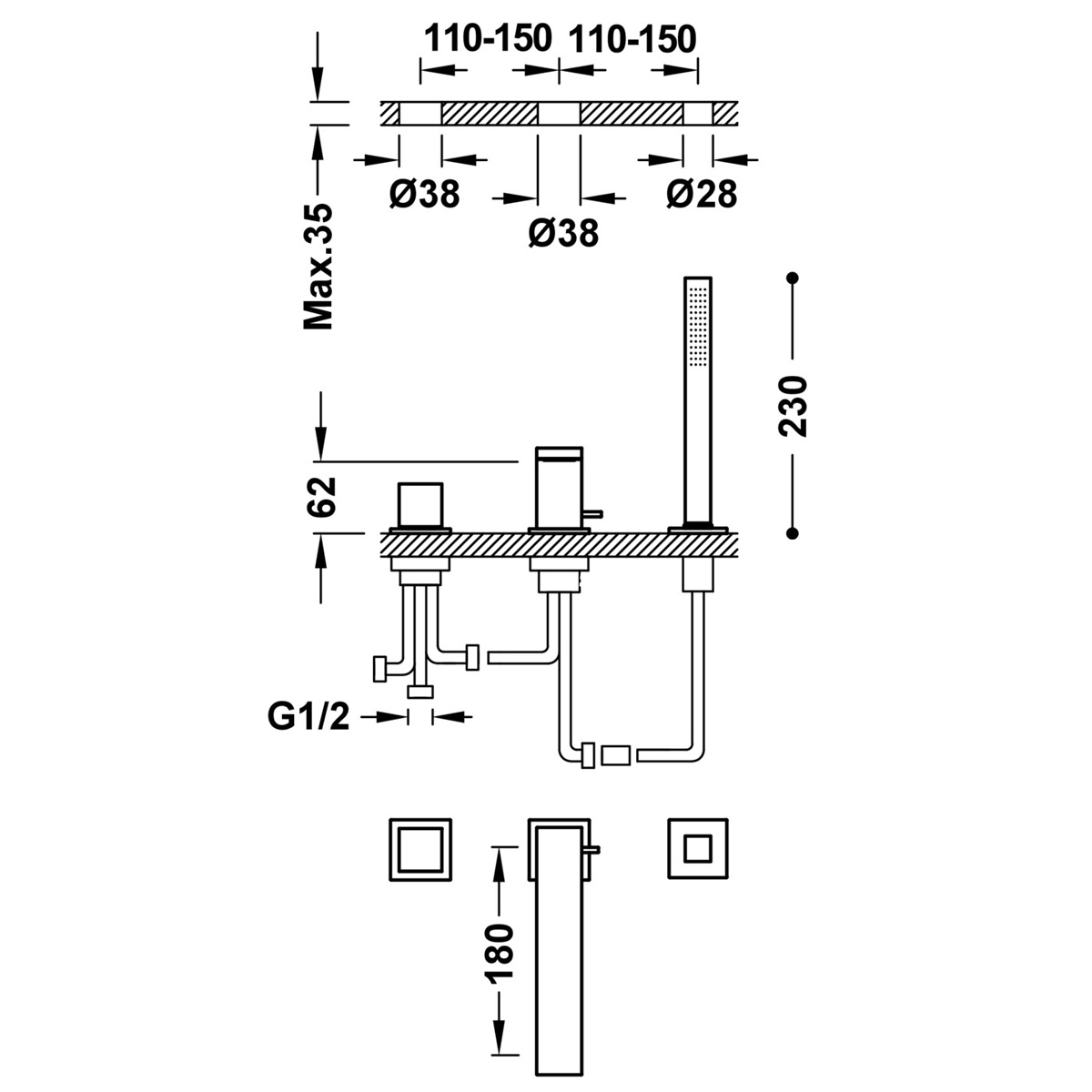 Cuadro Exclusive single-lever faucet for bathtub edge