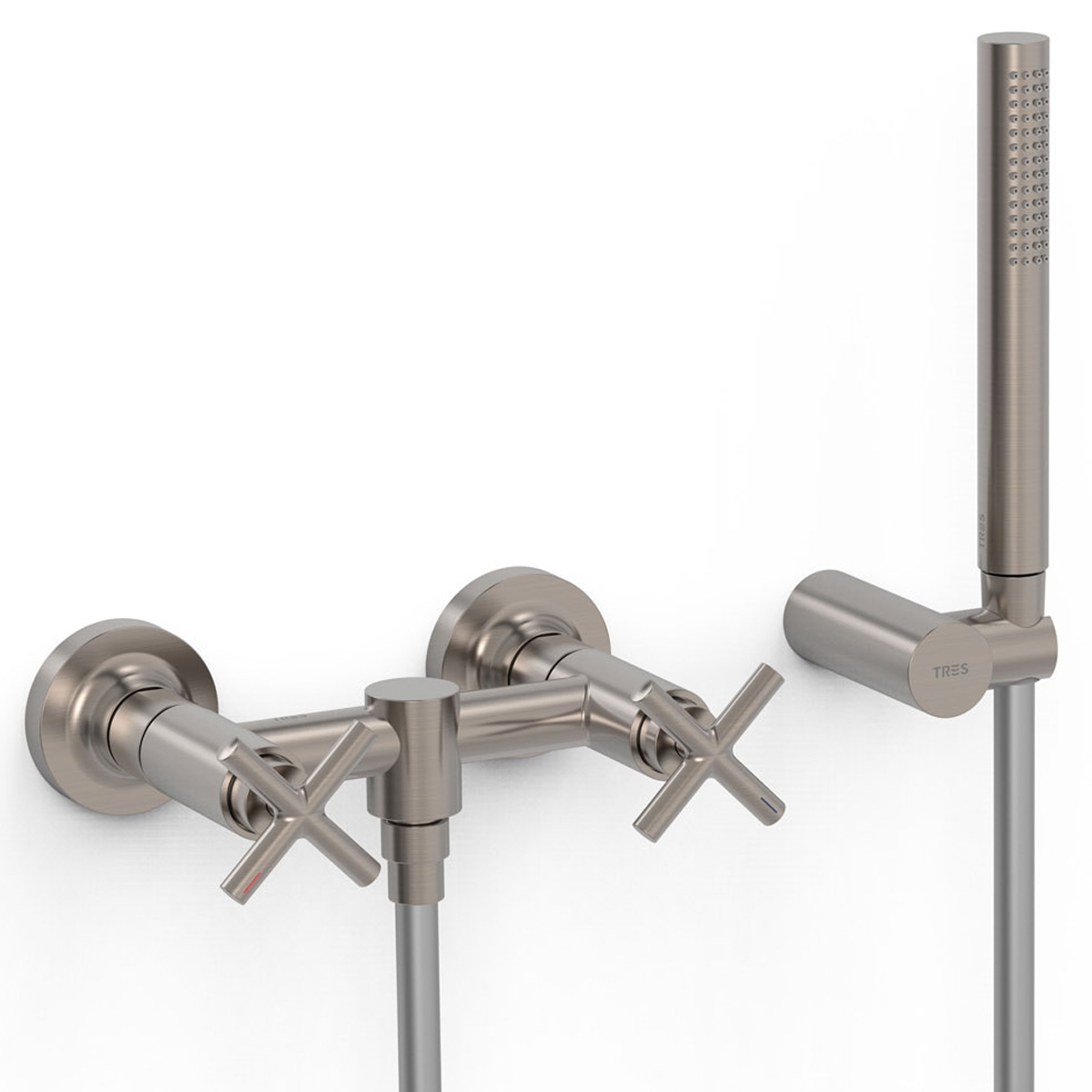 Montblanc Series double-lever wall-mounted faucet for shower and bathtub finished in steel