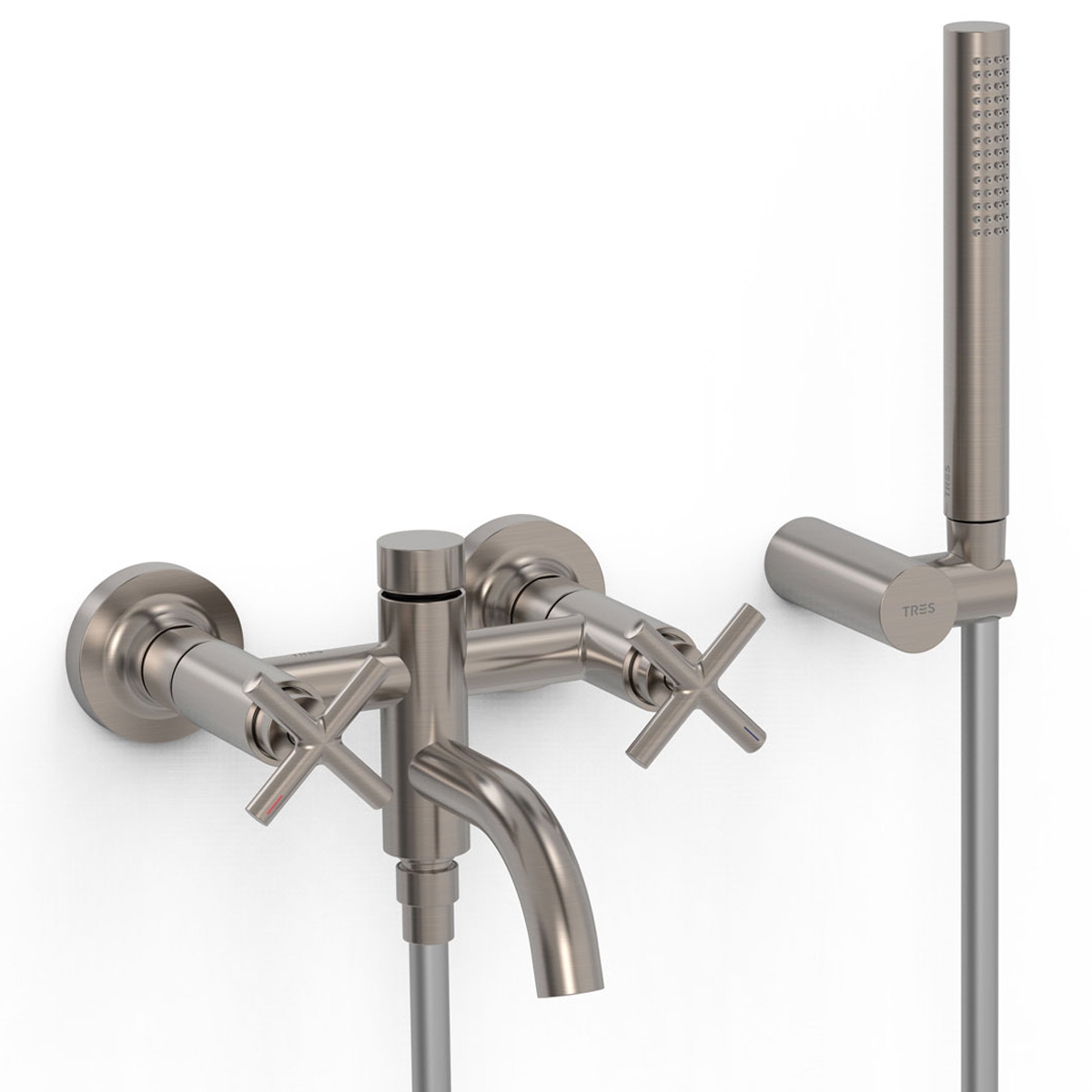 Wall-mounted double-lever faucet with aerator for shower and bathtub Montblanc Series steel