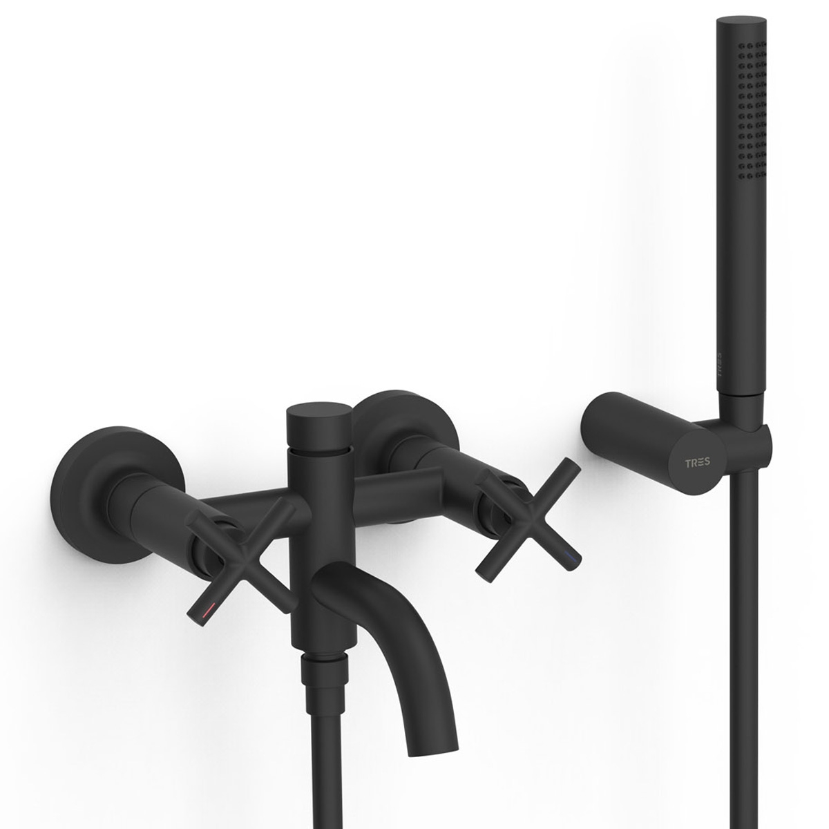 Grifo mural bimando con aireador para ducha y bañera Serie Montblanc negro mate