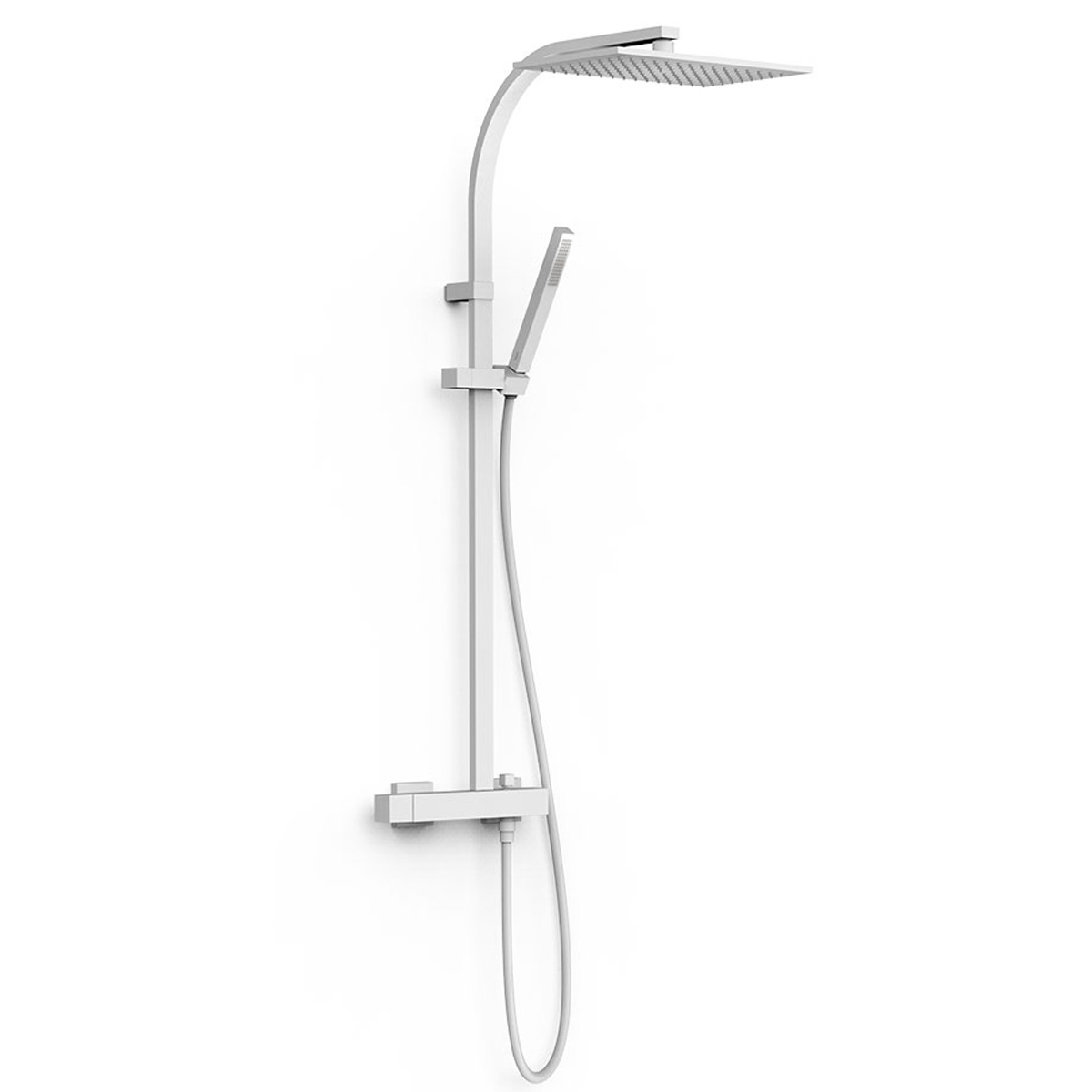 Teleskopische Duschsäule mit quadratischer Duschkopf aus der mattweißen Finish der Slim Exclusive Series