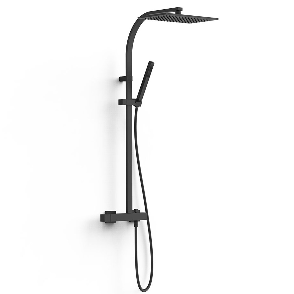Coluna de duche telescópica com chuveiro quadrado do acabamento preto mate Slim Exclusive Series