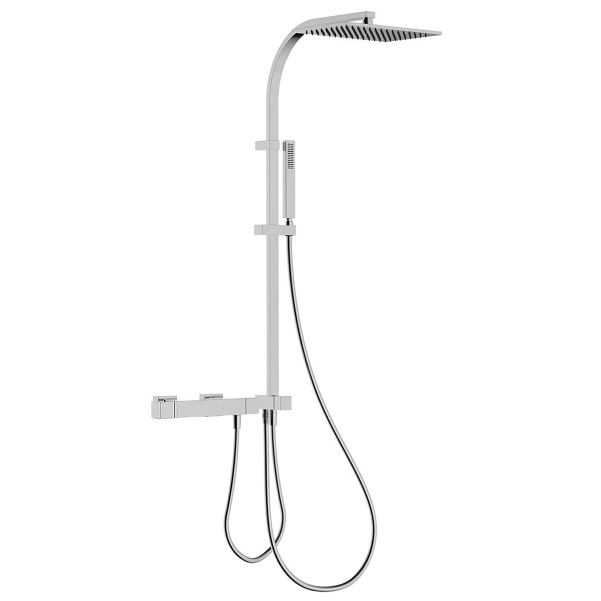 Coluna de duche telescópica e termostática de parede de 1 via com cabeça de chuveiro em design retangular da série Slim Exclusiv