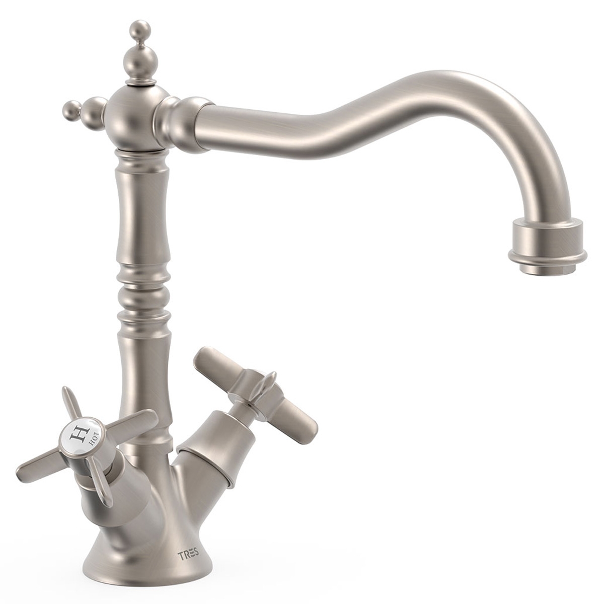 Vintage style two-lever faucet for Tres kitchen Faucets finished in steel