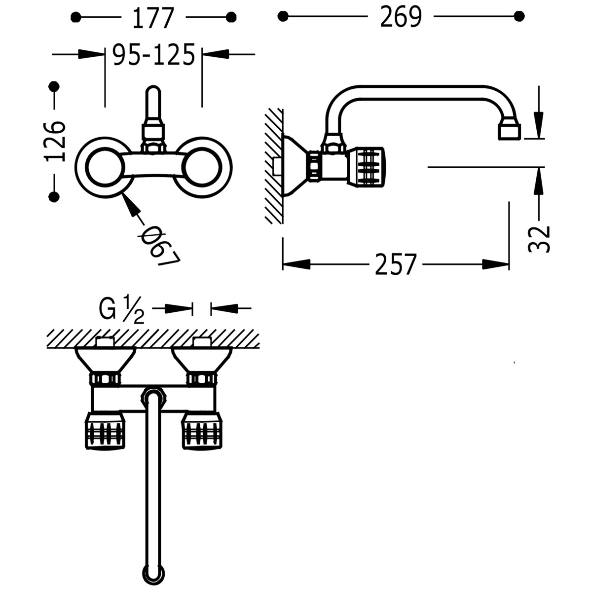 Robinet encastré avec long bec pour Tres robinets de cuisine