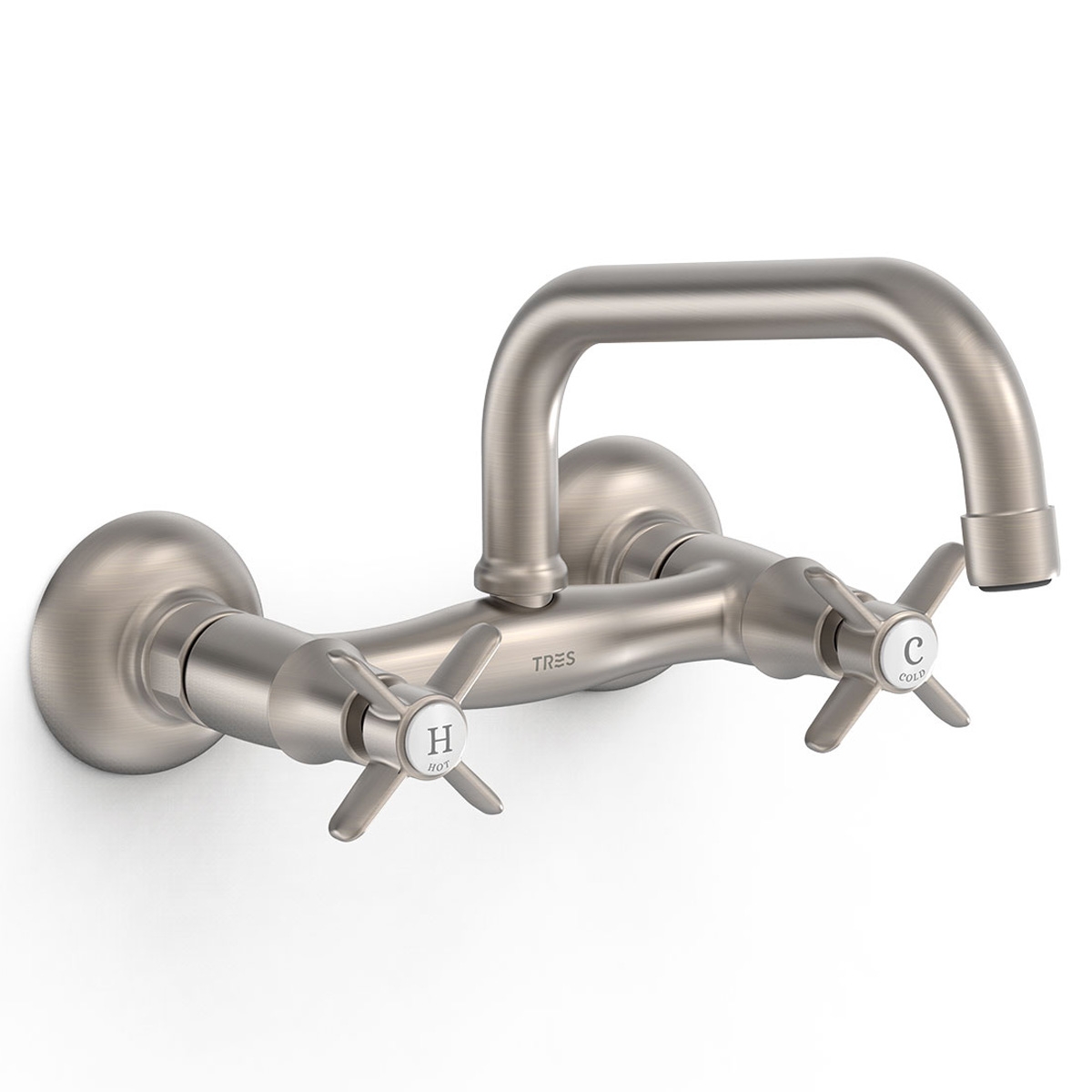 Eingebauter Wasserhahn im Vintage-Stil mit oberem Ausguss für Tres stahlfertige Küche