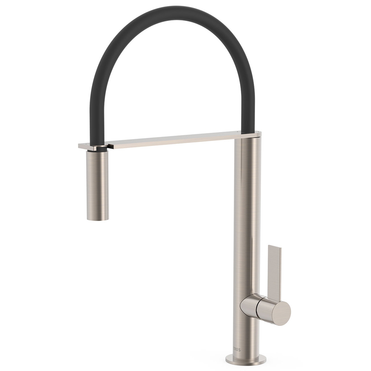 Single-lever faucet with flexible spout in round Tres steel design