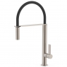 Single-lever faucet with flexible spout in round Tres steel design
