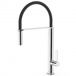 Single-lever tap with flexible curved spout for kitchen