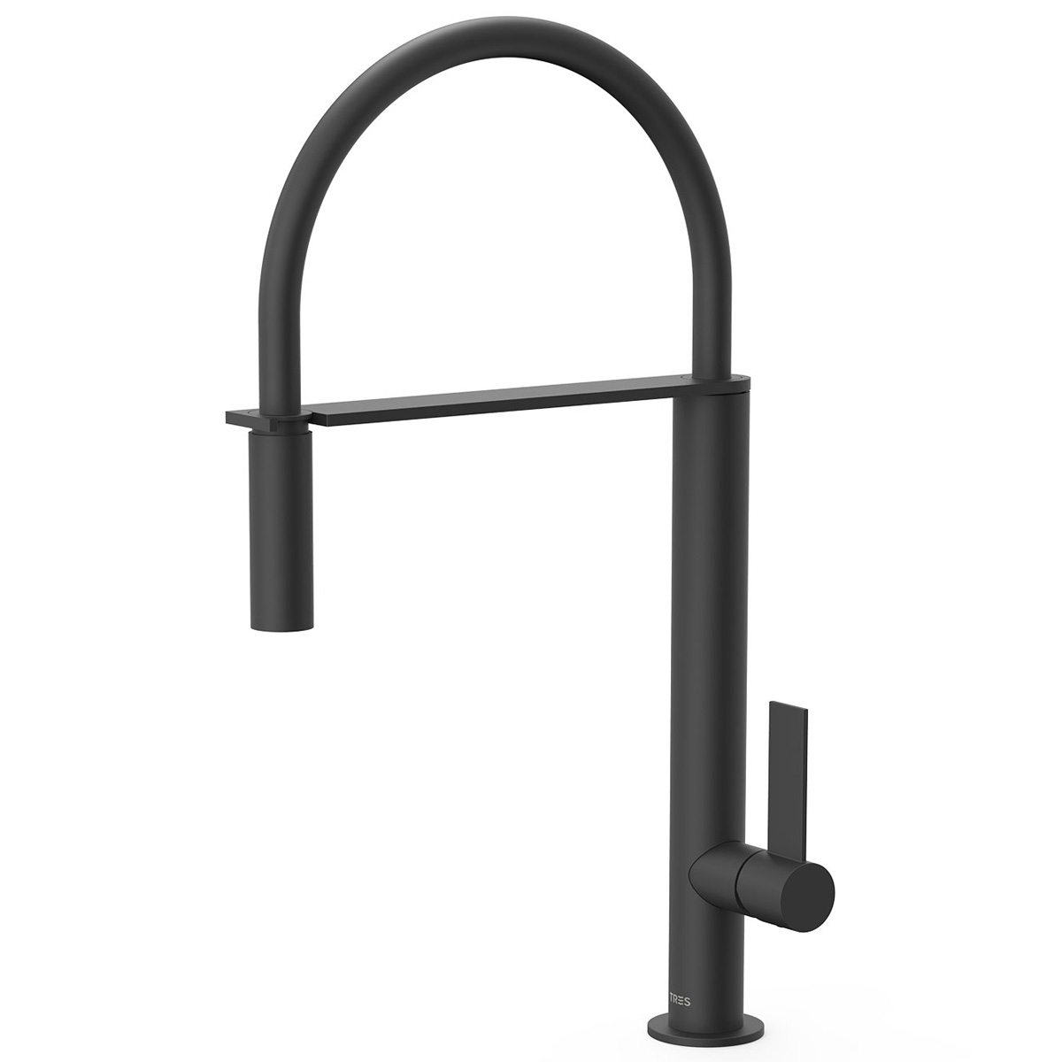 Torneira de alavanca única com bico flexível em preto mate redondo Tres design