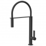 Single-lever faucet with flexible spout in round matte black Tres design