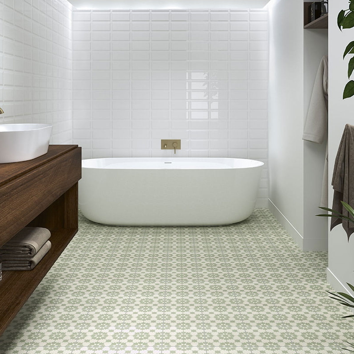 Casa de banho com ornamentos de infusão de azulejos verdes de mainzu