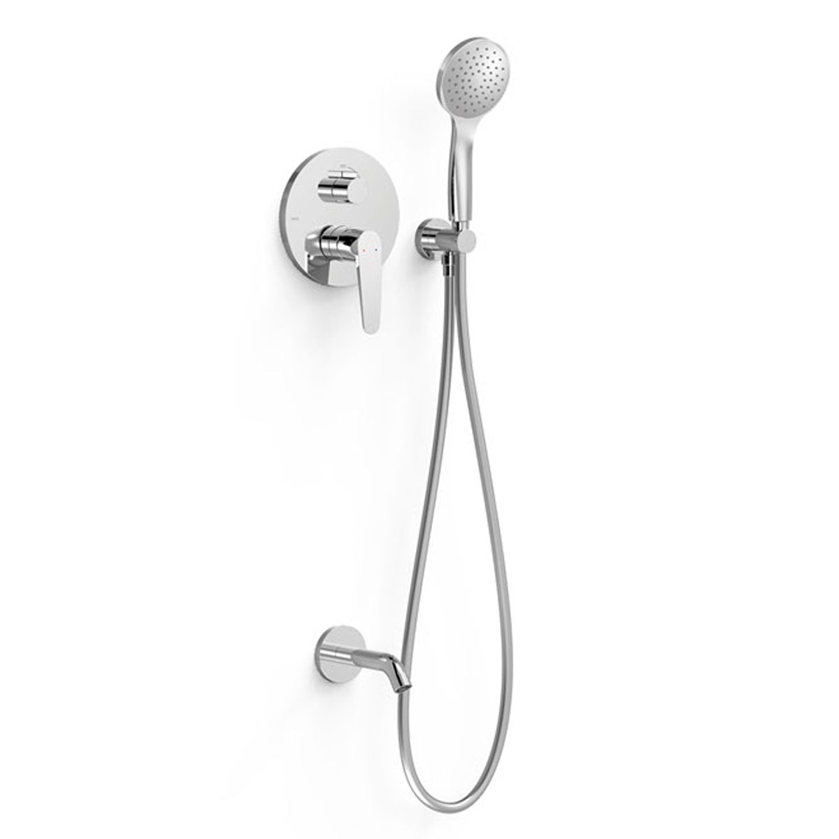Grifo encastrado monomando de 2 vías para ducha y bañera de la Serie Flat Essential de Tres en acabadro cromo