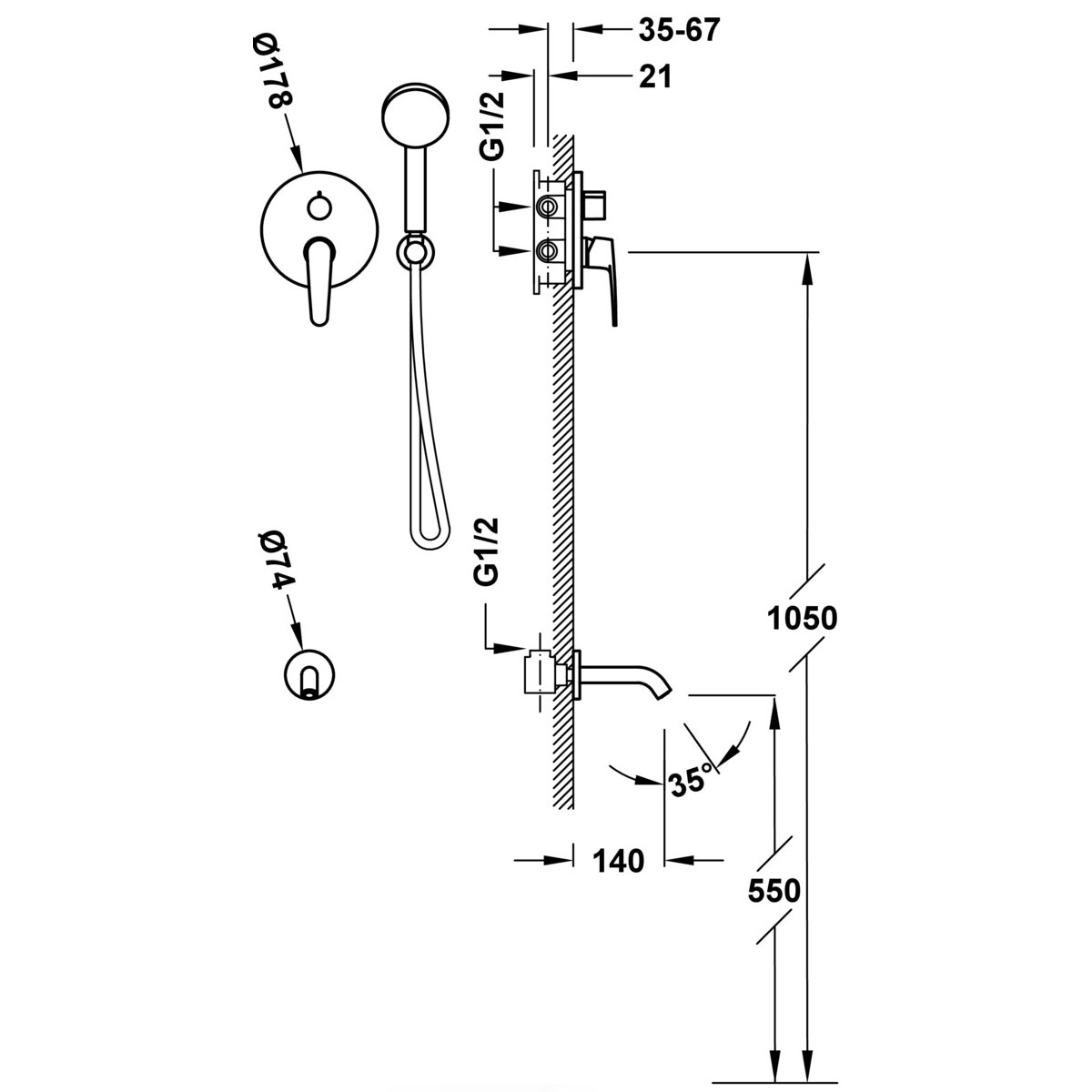 2-Wege-Einhebel-Einhebel-Wasserhahn für Dusche und Badewanne aus der Flat Essential-Serie von Tres