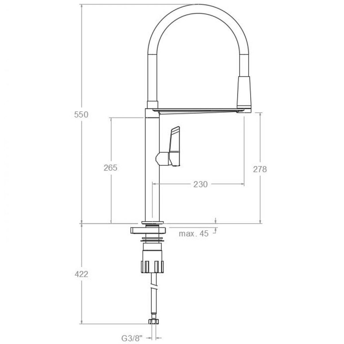 Robinet monocommande avec bec flexible et poignée plate pour la cuisine de la série Kitchen Magnet de Ramón Soler