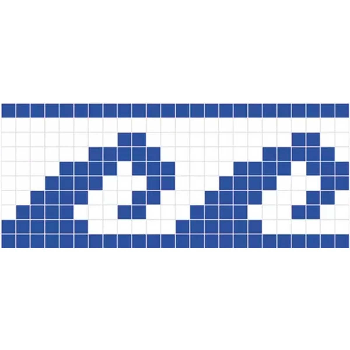 White and navy blue gresite wave border - VIDREPUR