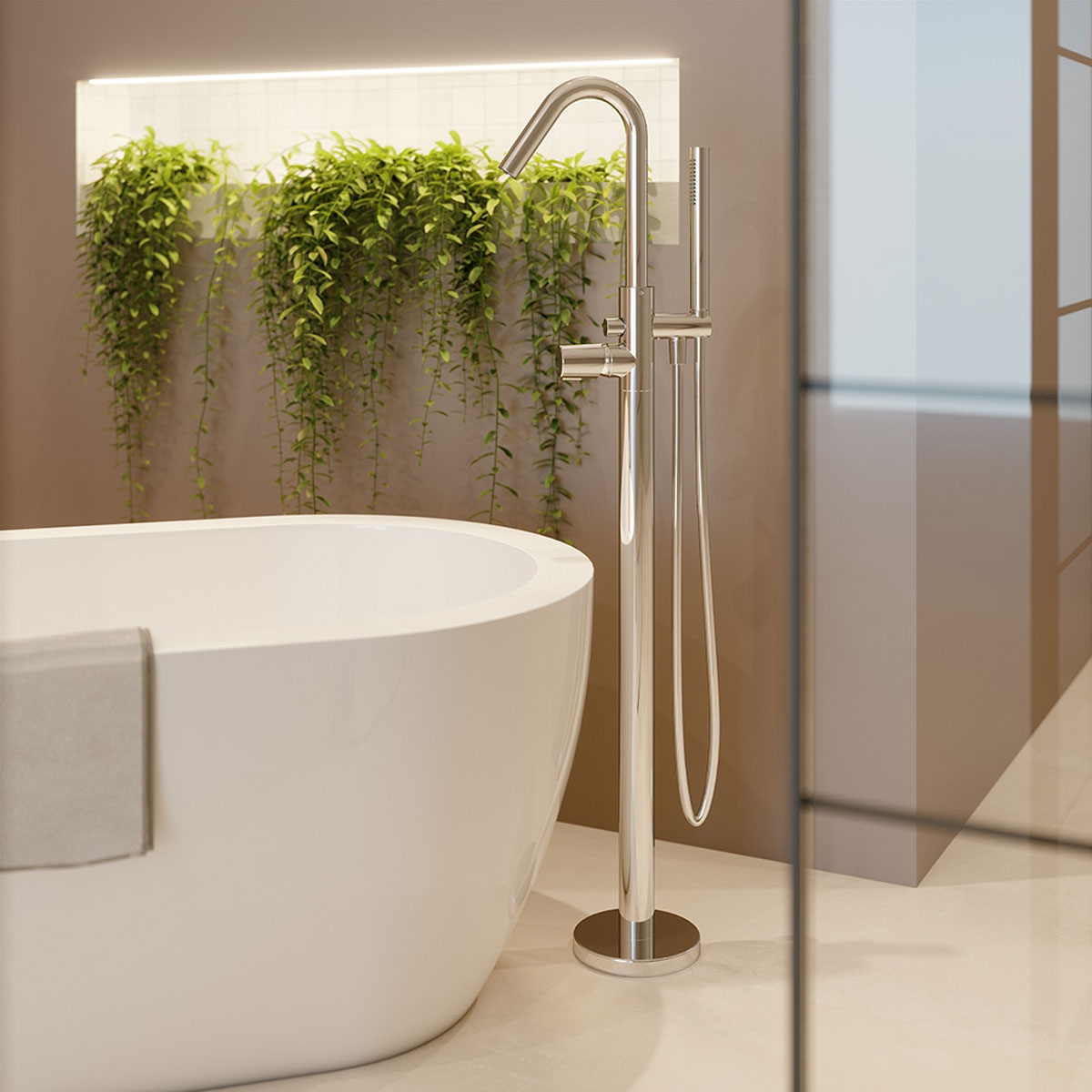 Tzar Series chrome bathtub single-lever column for bathtub with shower - Ramon Soler