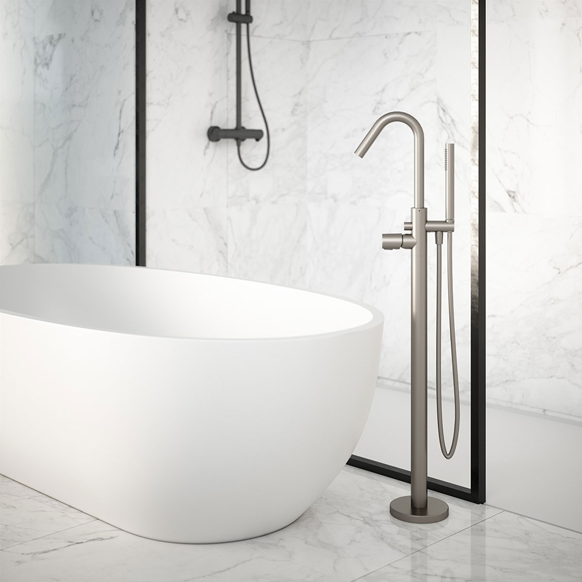 Single-lever column for bathtub with shower nickel Tzar Series Ramon Soler