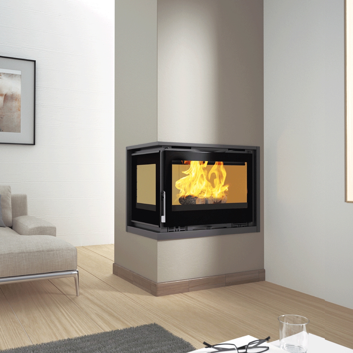 Corner wood-burning insert with turbine IT-182