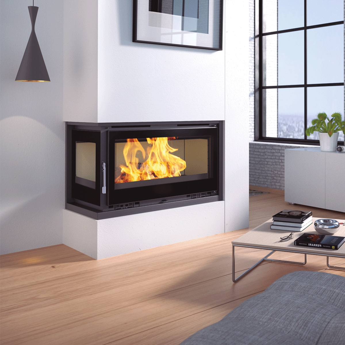 Corner wood-burning insert with turbine IT-122