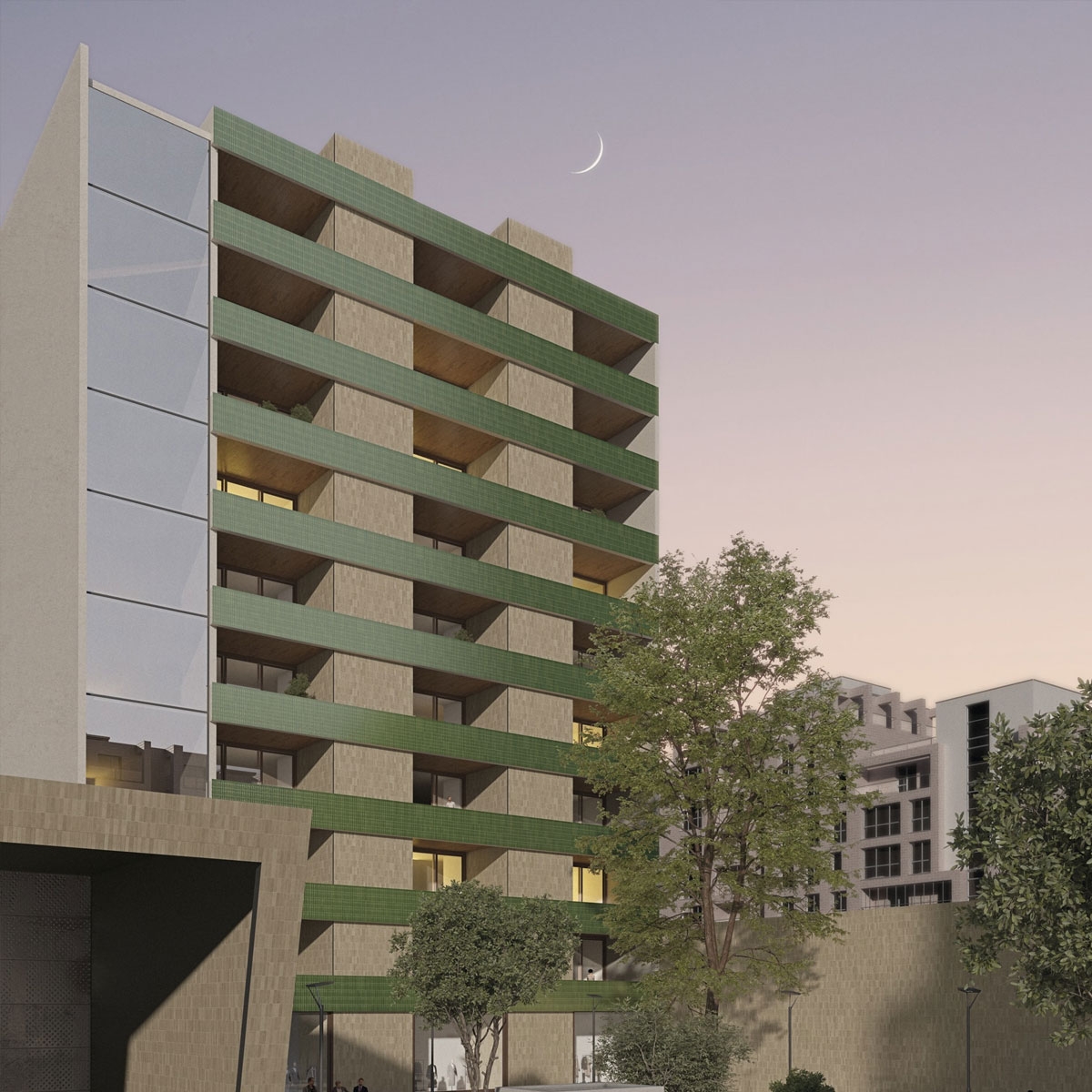 Edificio con Revestimiento Origo Green 8x31,5