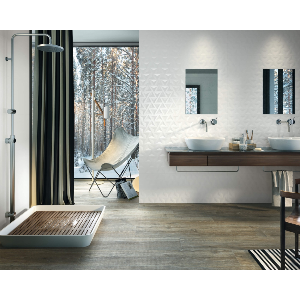 1206 White Herringbone Relief 40x120 Série Artic