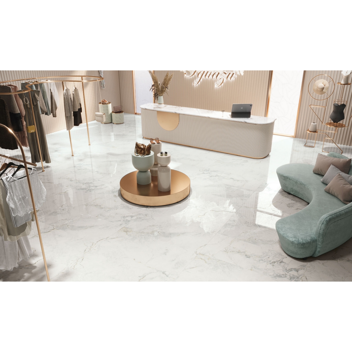 1865 White 100x100 Iguazu Series - PORCELANITE