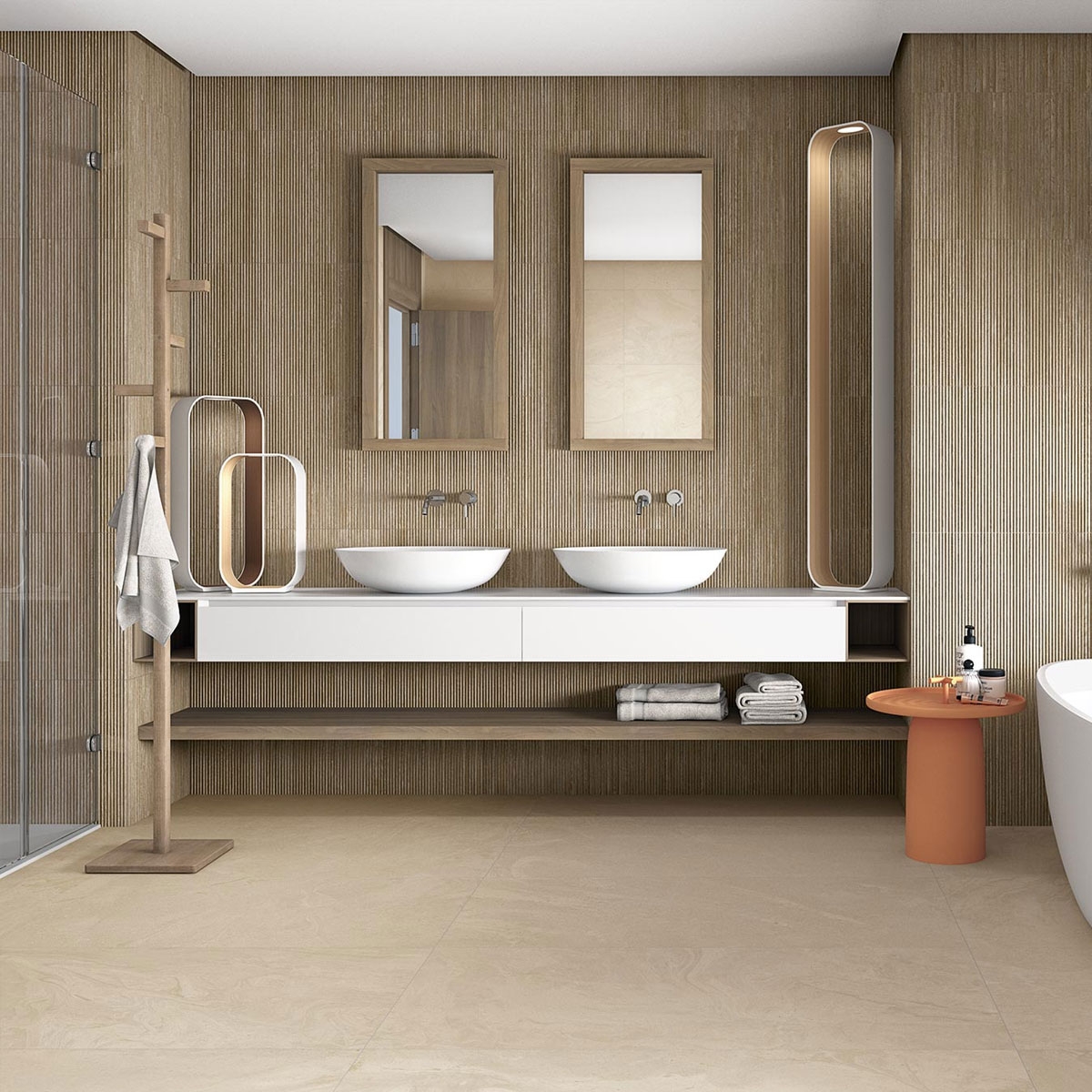Bathroom with Stravaganza-R Beige wall tile