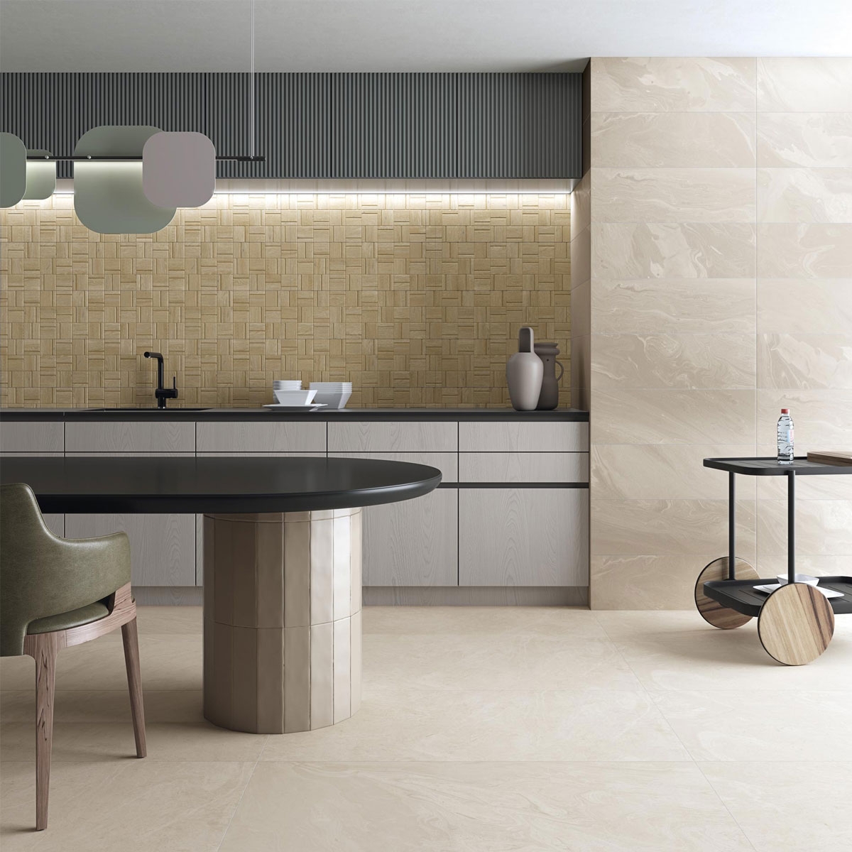 Kitchen with Galatina Hazelnut coating