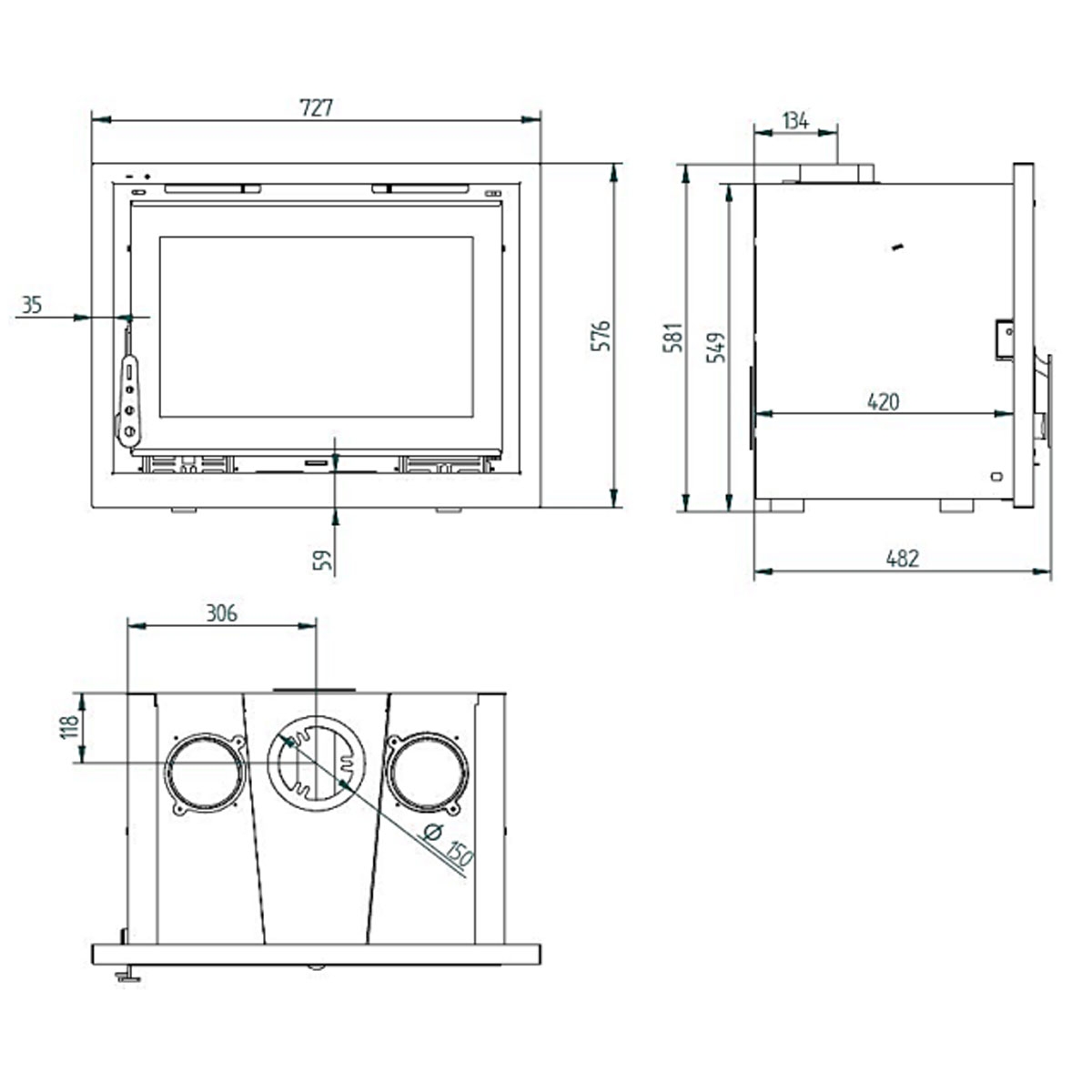 Insert en bois avec turbine IT-170 tailles