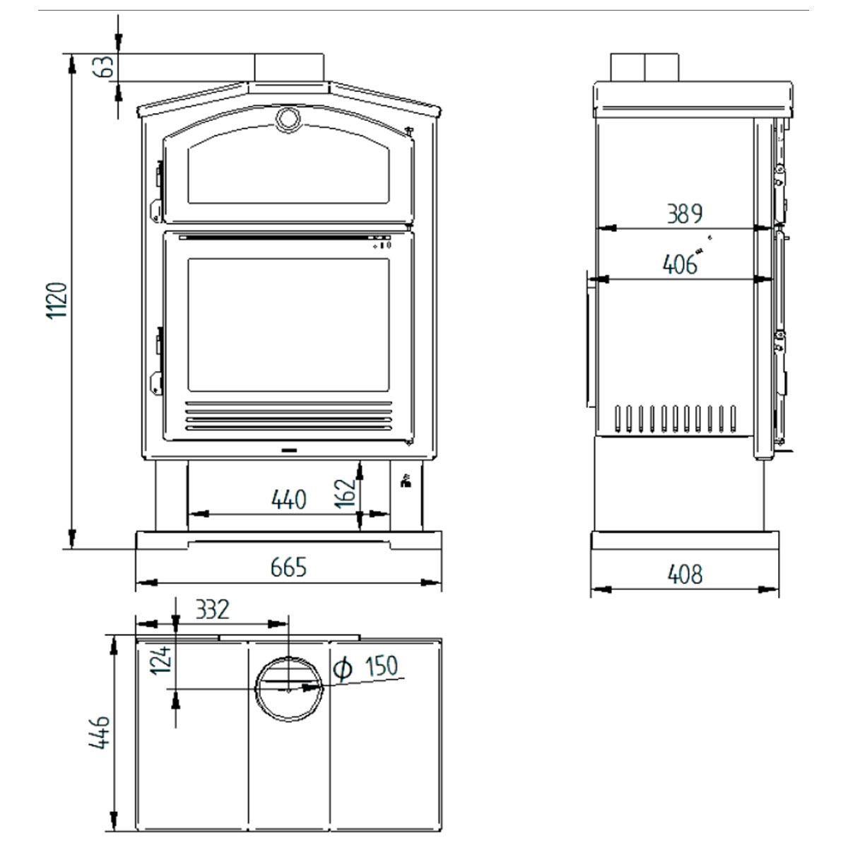 Front wood stove CH-4 measures