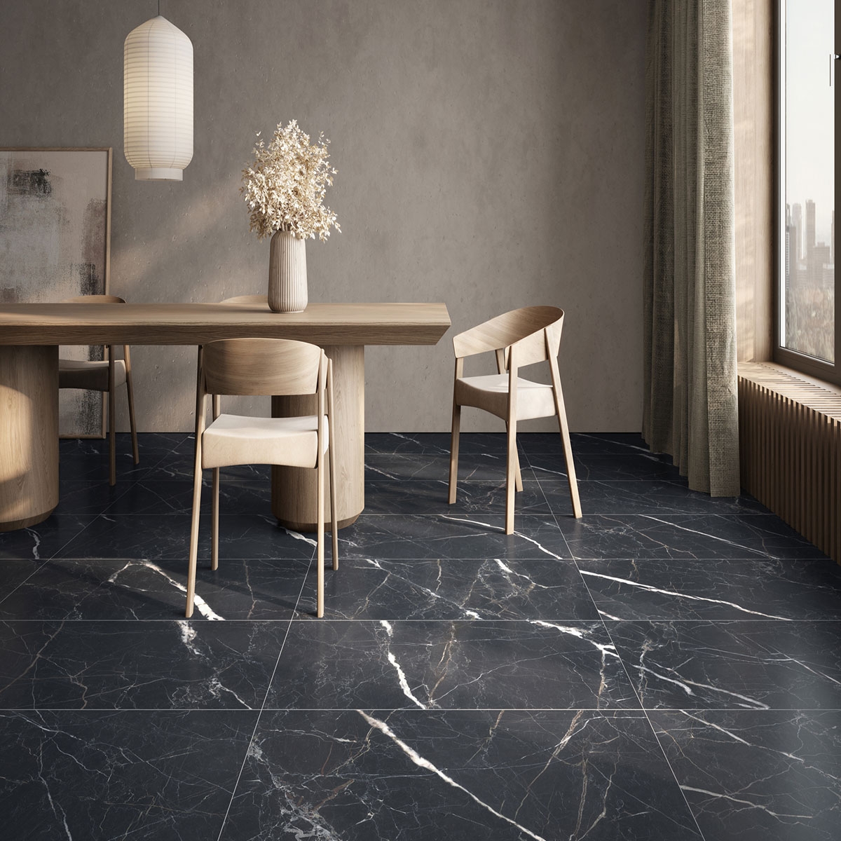 Interior com pavimento Vanity Black Lapado 60x120