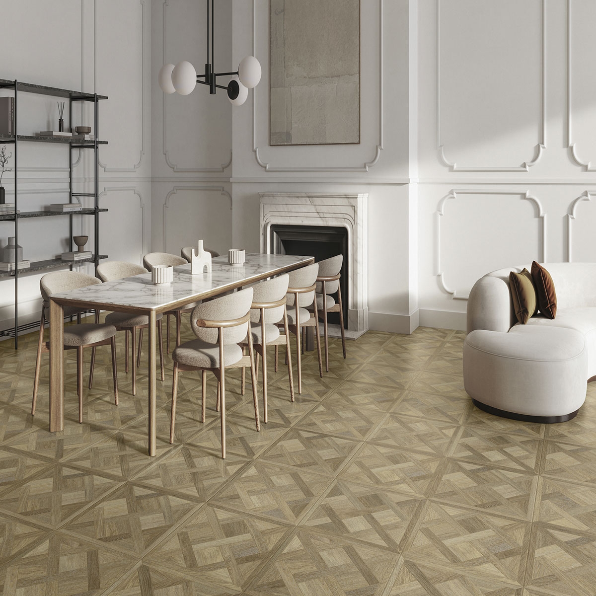 Interior com piso de nogueira Versailles