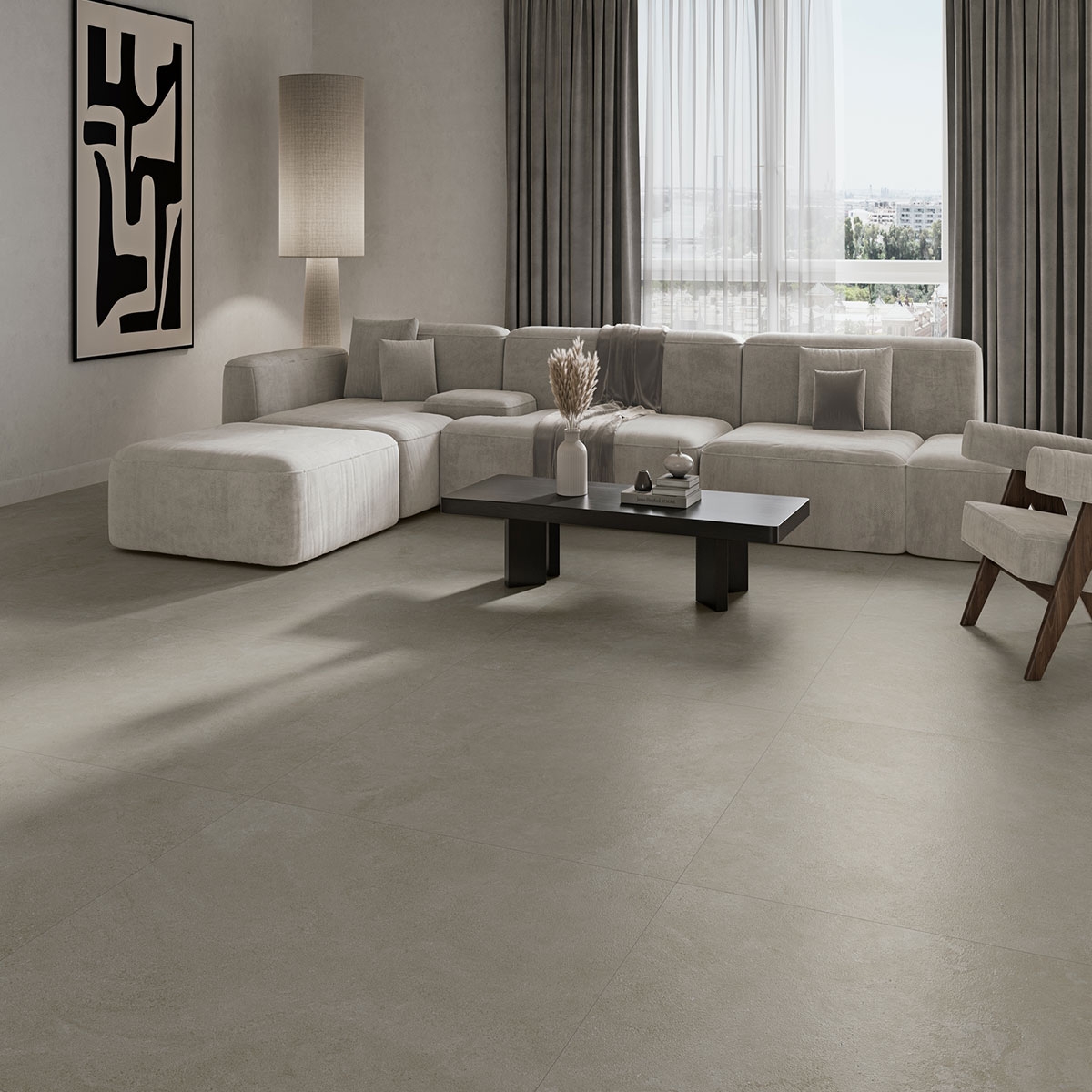 Intérieur avec revêtement de sol Westone Taupe Lapado 120x120