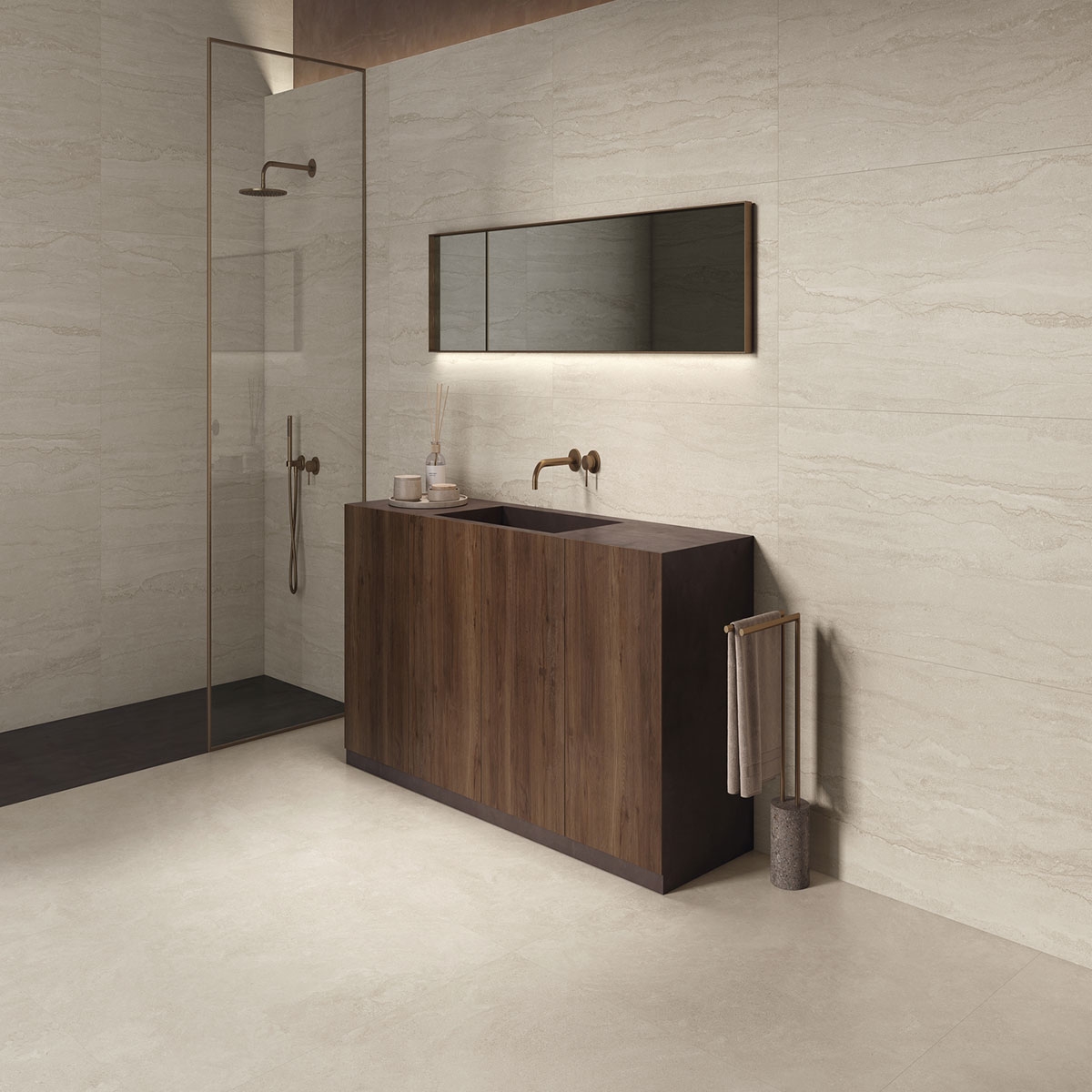 Baño con pavimento Westone Cream Mate 60x120