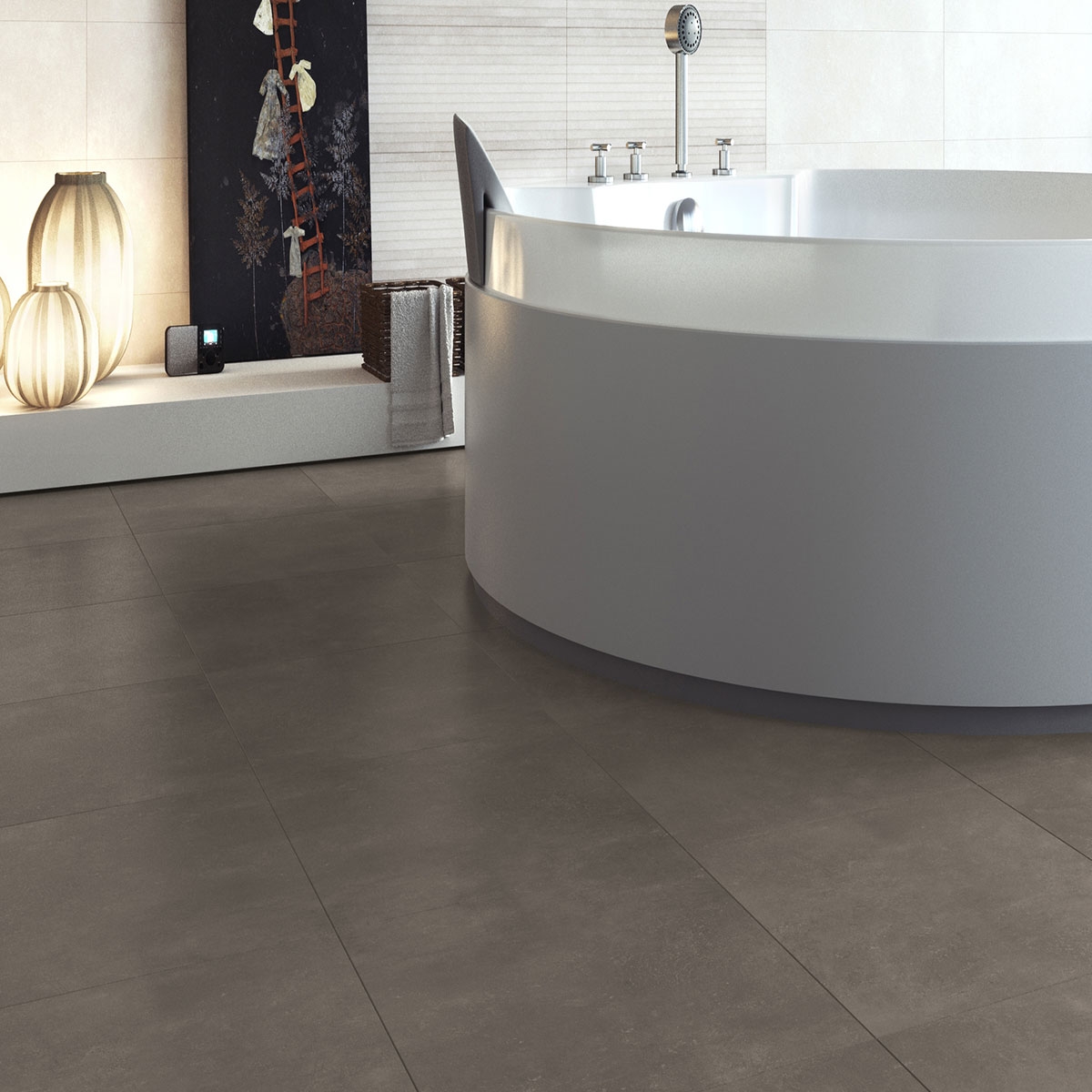 Bathroom with Zeus Tobacco flooring 30x60