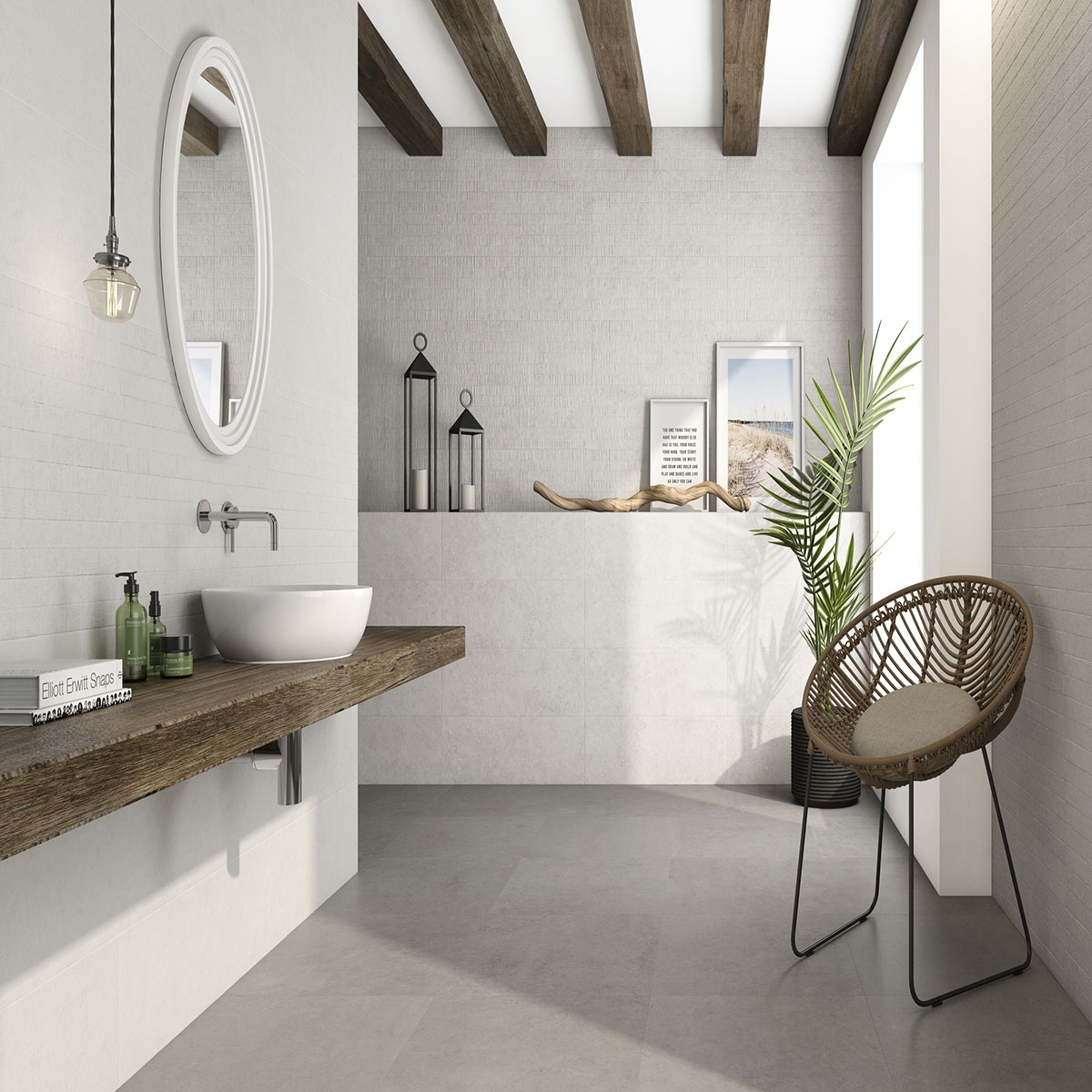Baño con revestimiento Wave Wood Snow 40x120