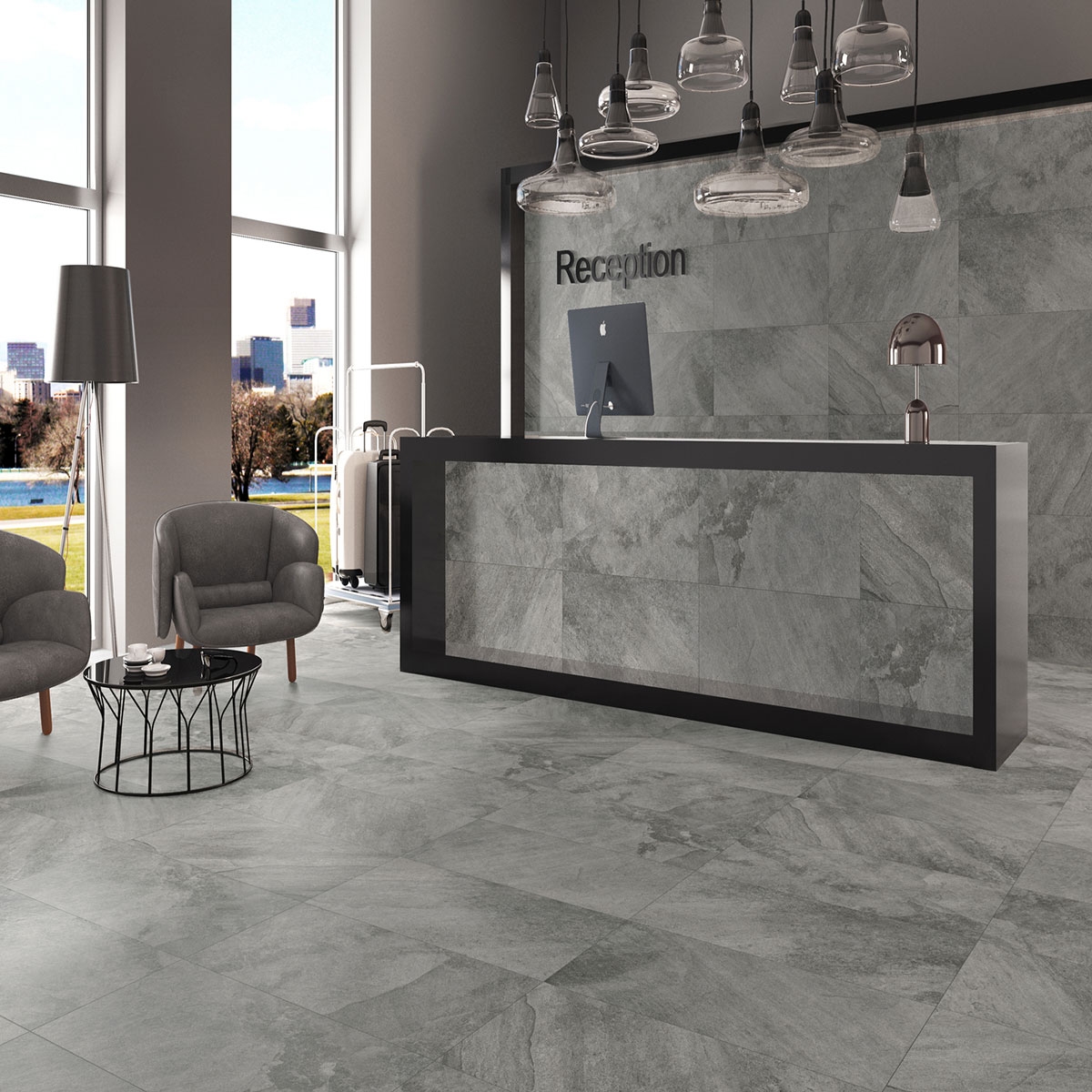 Intérieur avec revêtement de sol et revêtement antidérapant Arcadia Grey