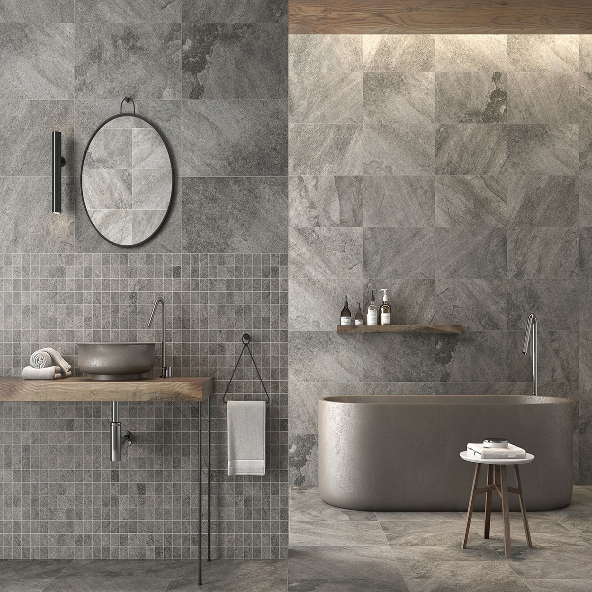 Bathroom with Arcadia Grey Non-slip flooring and wall tile