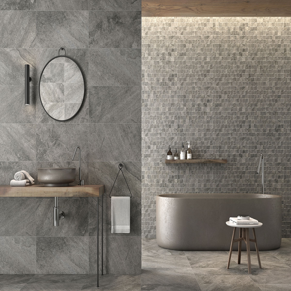 Baño con revestimiento Arcadia Mosaic Grey Antideslizante 30x60