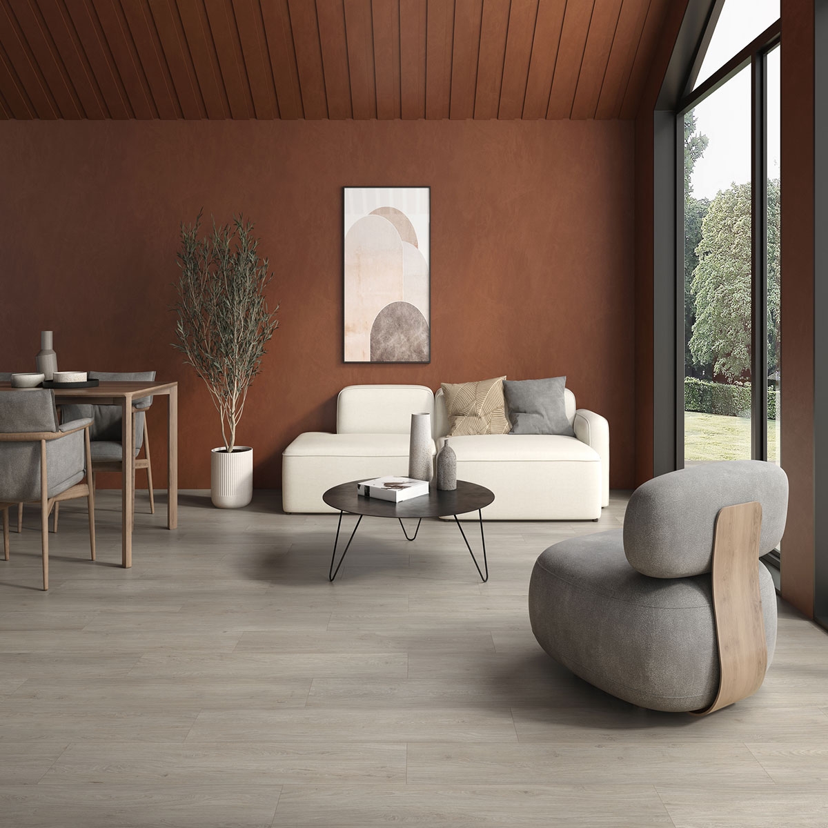 Interior com piso Baker Greige