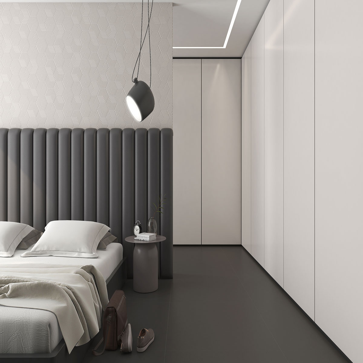 Interior con pavimento Carpenter Dark 90x90